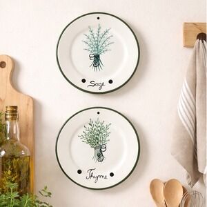 Vtg Gold Creations Hand Painted Herb Plates 8" Set of 2 1997 Portugal Farmhouse